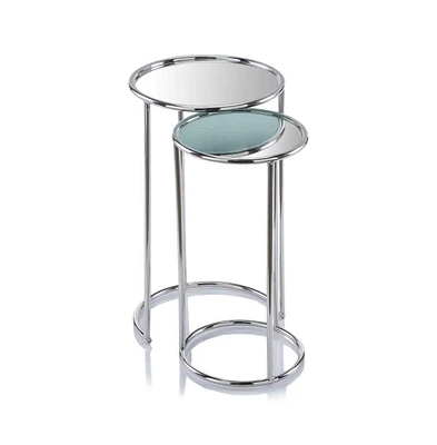 Glam Round End Table with Aluminum Frame and Mirrored Surface