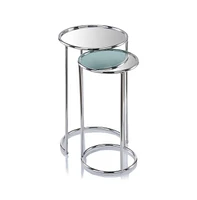 Glam Round End Table with Aluminum Frame and Mirrored Surface