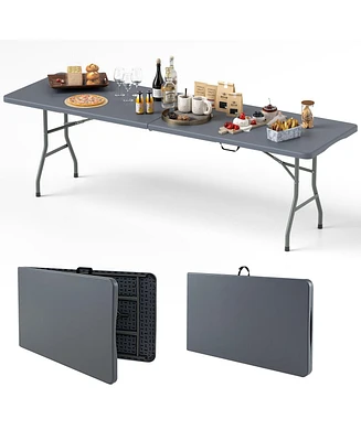 8 ft Portable Folding Table 350 Lbs Fold-in-Half Table with Hdpe Tabletop