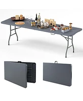8 ft Portable Folding Table 350 Lbs Fold-in-Half Table with Hdpe Tabletop