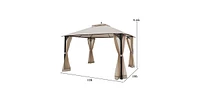 12 x 10 Feet Outdoor Double Top Patio Gazebo with Netting