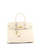 Pre-Owned Hermes Birkin 30 Handbag Light Clemence with Gold Hardware