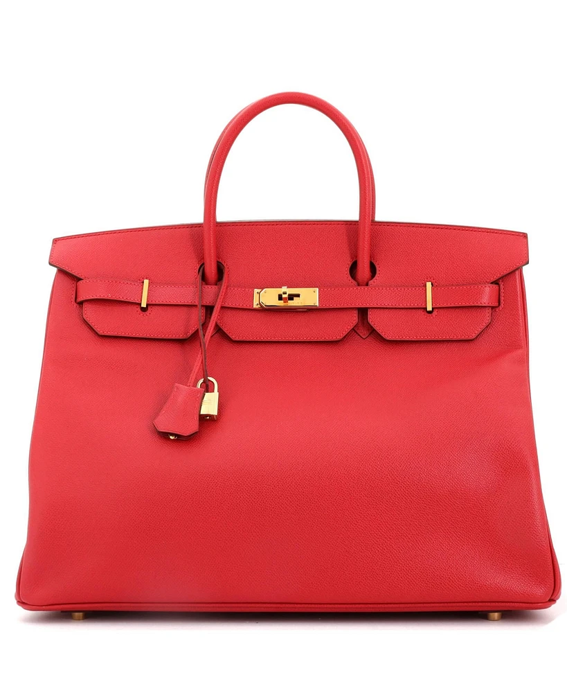 Pre-Owned Hermes Birkin 40 Handbag Red Veau Grain Lisse with Gold Hardware