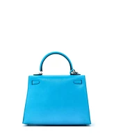 Pre-Owned Hermes Kelly 25 Handbag Blue Chevre Chamkila with Palladium Hardware