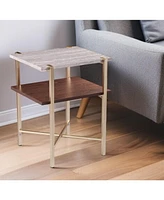 24" Brass Manufactured Wood And Iron Square End Table With Shelf