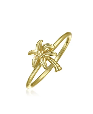 Bling Jewelry Minimalist Simple Midi Knuckle Thin 1MM Band Stackable Nautical Palm Tree Ring Gold Plated Sterling Silver