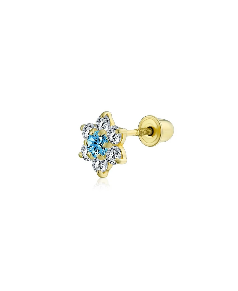 Bling Jewelry Tiny Minimalist Cz Cluster Open Flower Yellow 14K Real Gold Stud Earring 1 Piece Secure Screw Back Helix Lobe Cartilage