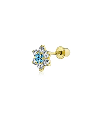 Bling Jewelry Tiny Minimalist Cz Cluster Open Flower Yellow 14K Real Gold Stud Earring 1 Piece Secure Screw Back Helix Lobe Cartilage
