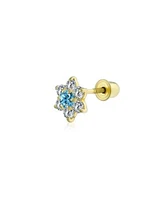 Bling Jewelry Tiny Minimalist Cz Cluster Open Flower Yellow 14K Real Gold Stud Earring 1 Piece Secure Screw Back Helix Lobe Cartilage
