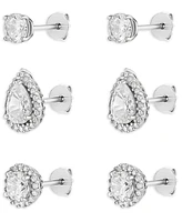 Giani Bernini 3-Pc. Set Cubic Zirconia Halo & Solitaire Stud Earrings in Sterling Silver, Exclusively at Macy's