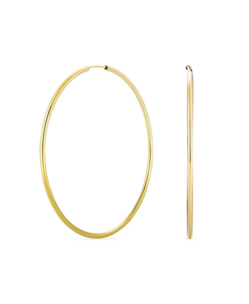Bling Jewelry Timeless Minimalist Endless Continuous Lightweight Simple Thin 2-3mm Tube Hoop Earrings Gold Plated Polished Finish 1.75,2, 2.5 2.75 Inc
