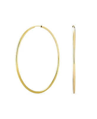 Bling Jewelry Timeless Minimalist Endless Continuous Lightweight Simple Thin 2-3mm Tube Hoop Earrings Gold Plated Polished Finish 1.75,2, 2.5 2.75 Inc