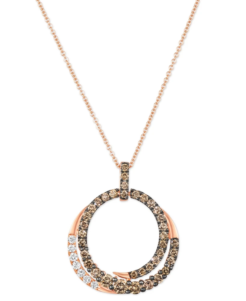 Le Vian Chocolate Diamond & Nude Diamond Spiral Circle Adjustable 20" Pendant Necklace (1-1/20 ct. t.w.) in 14k Rose Gold