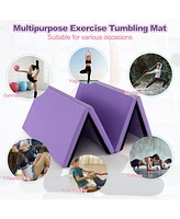 Folding Gymnastics Mat with Carry Handles and Sweatproof Detachable Pu Leather Cover-Purple