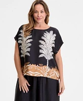 Vince Camuto June Hero Look Plus Size Placed Print Boat Neck Caftan Blouse Printed Pull On Wide Leg Pants