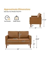 Drake Mid-century Modern Faux Leather Sofa with Movable Backrest Cushions