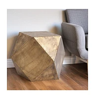 Rustic Charm Hexagonal End Table with Square Top and Distressed Wood Finish