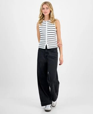 Madden Girl Juniors Faux Button Front Tank Tinseltown Wide Barrel Leg Jeans