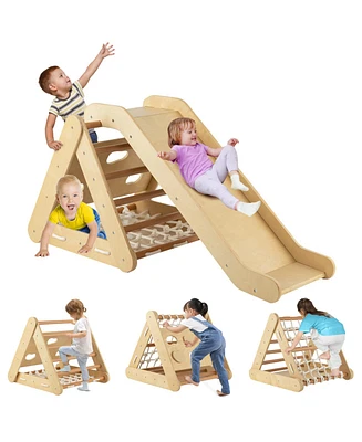 4 1 Triangle Climber Toy with Sliding Board and Climbing Net