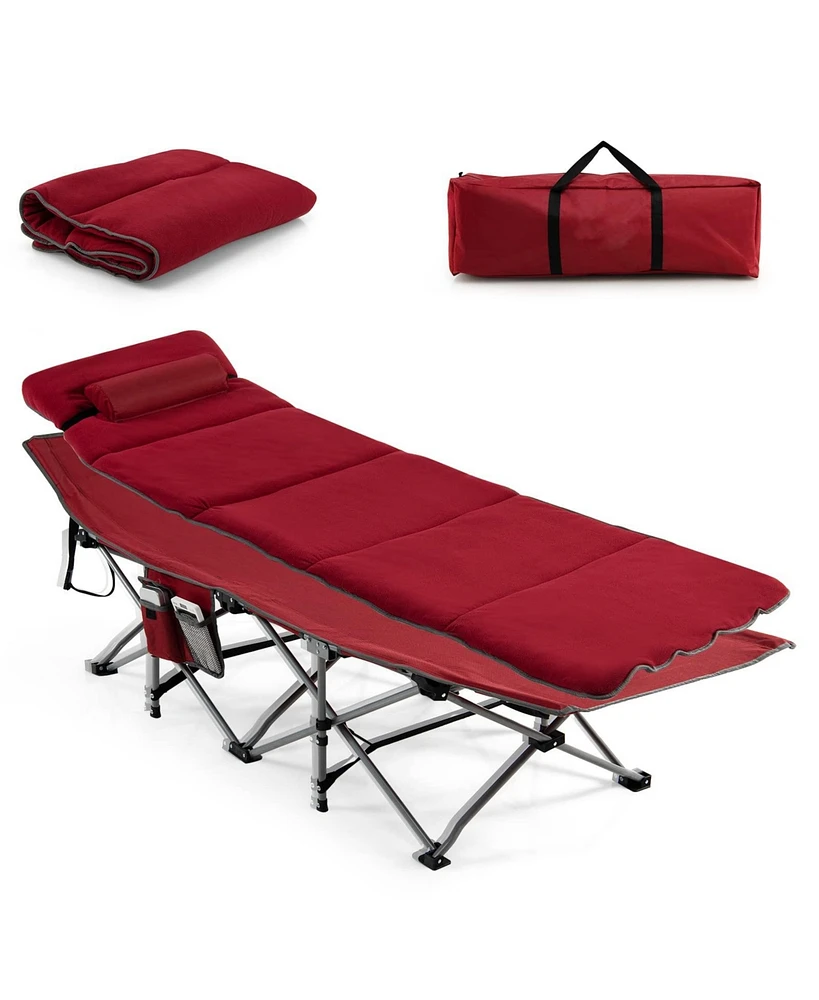 Folding Retractable Travel Camping Cot with Mattress and Carry Bag