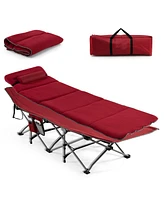 Folding Retractable Travel Camping Cot with Mattress and Carry Bag