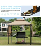 13.5 x 4 Feet Patio Bbq Grill Gazebo Canopy with Dual Side Awnings