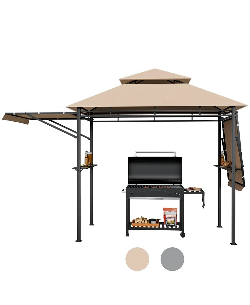 13.5 x 4 Feet Patio Bbq Grill Gazebo Canopy with Dual Side Awnings