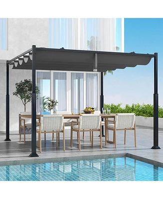 10 x 10 Feet Outdoor Pergola with Retractable Canopy and Metal Columns