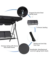 3 Person Steel Frame Patio Swing with Polyester Angle and Adjustable Canopy