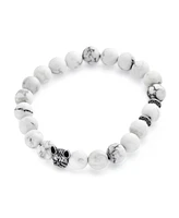 Bling Jewelry Pet Animal Charm Frenchie Dog Boxer Natural White Howlite Bead Stretch French Bulldog Bracelet Oxidized Silver Plated Adjustable