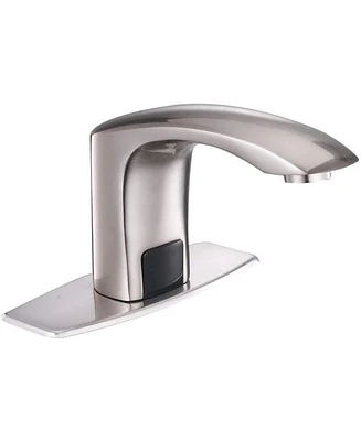 Automatic Sensor Touchless Bathroom Sink Faucet With Deck Plate Brushed Nickel