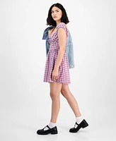 Kingston Grey Juniors' Plaid Cotton Mini Dress