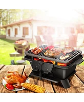 Portable Hibachi Grill, Double-sided Cast Iron Grill with Air Regulating Door & Fire Gate, Grate Lifter, Ideal for Outdoor Picnic, Camping & Backyard