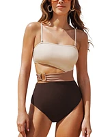 Cupshe Women's Cappuccino Tummy Control One-Piece Swimsuit
