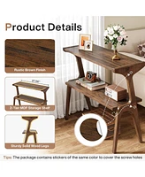 Tribesigns Narrow End Table for Living Room, 2-Tier Slim Sofa Side with Solid Wood Legs, Bedside Table, Nightstand Bedroom