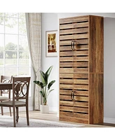 Tribesigns 70.8" Tall Farmhouse Storage Cabinet, 9-Tier with Adjustable Shelves and 2 Shutter Doors, Rustic Brown for Kitchen, Dining Room