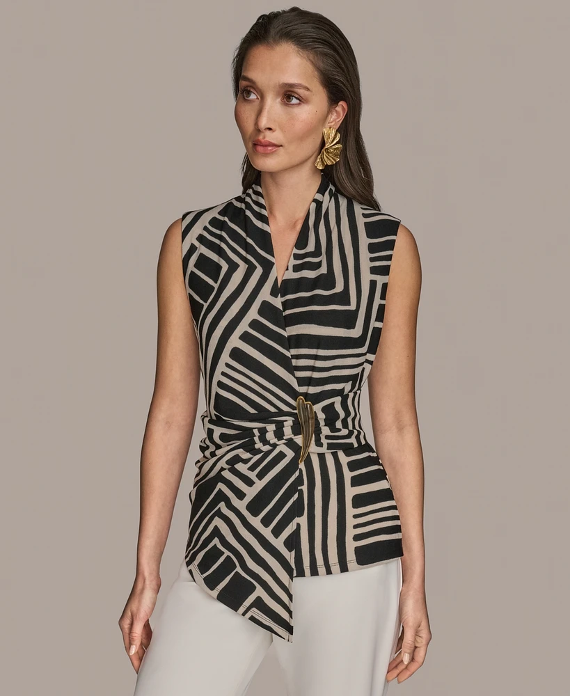Donna Karan New York Women's Sleeveless Printed V-Neck Top