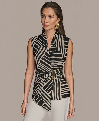Donna Karan New York Women's Sleeveless Printed V-Neck Top