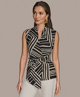 Donna Karan New York Women's Sleeveless Printed V-Neck Top