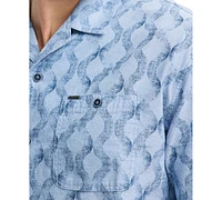 Men's Sonix Relaxed Fit Short Sleeve Wave Print Button-Front Camp Shirt