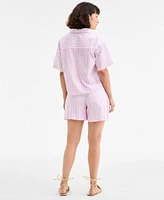 On 34th Womens Cotton Adventure Stripe Short Sleeve Shirt Pull On Shorts Exclusively At Macys