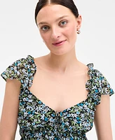 On 34th Women's Floral Flutter-Sleeve Tie Tank, Exclusively at Macy's