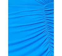 Betsy & Adam Women's Mock Neck Cap Sleeve Ruched Gown