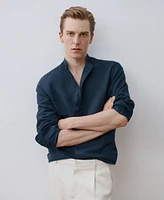 Mango Men's Mao Collar Linen Shirt