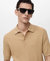 Mango Men's Rib-Knit Cotton-Blend Polo Shirt