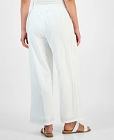 Style & Co Petite Eyelet-Trim Wide-Leg Pants, Exclusively at Macy's
