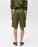 Mango Men's Linen Bermuda Pleated Shorts