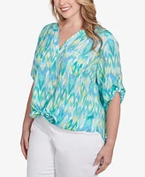Ruby Rd. Plus Paradise Ikat Button Tie Front Top