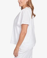 Ruby Rd. Plus Size Embroidered Sleeve Solid Top