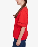 Ruby Rd. Plus Solid Diamond Stitch Short Sleeve Top